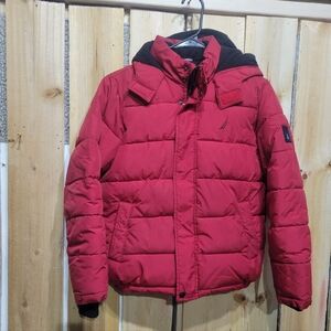 Nautica Youth Boys Puffer Down Jacket Burgundy Water Resistant Size 10-12